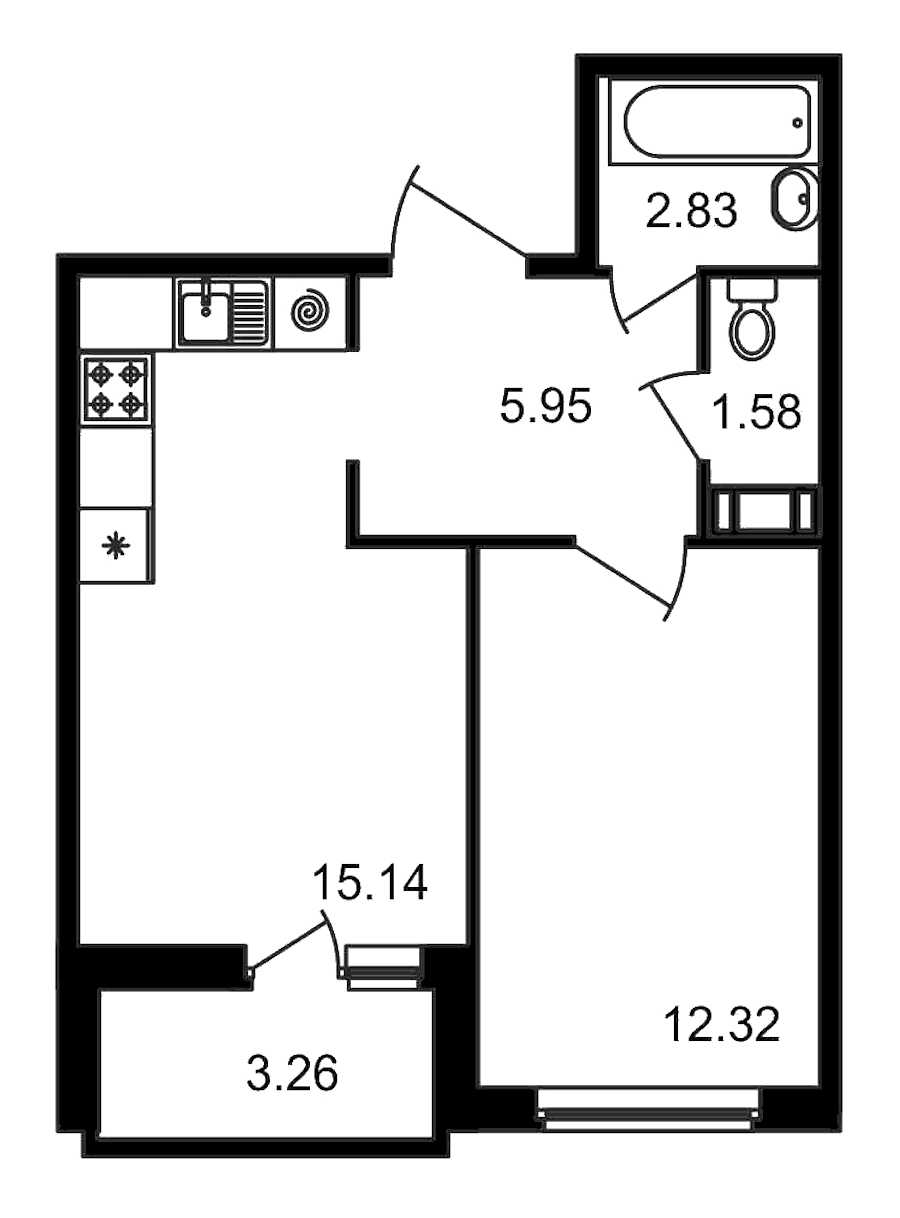 Однокомнатная квартира в : площадь 41.08 м2 , этаж: 3 – купить в Санкт-Петербурге